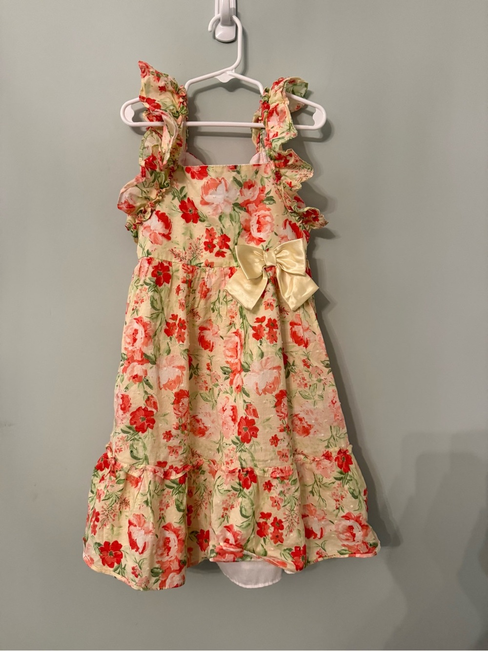 Girls Floral Bow Sundress Cream and Red Size 6X